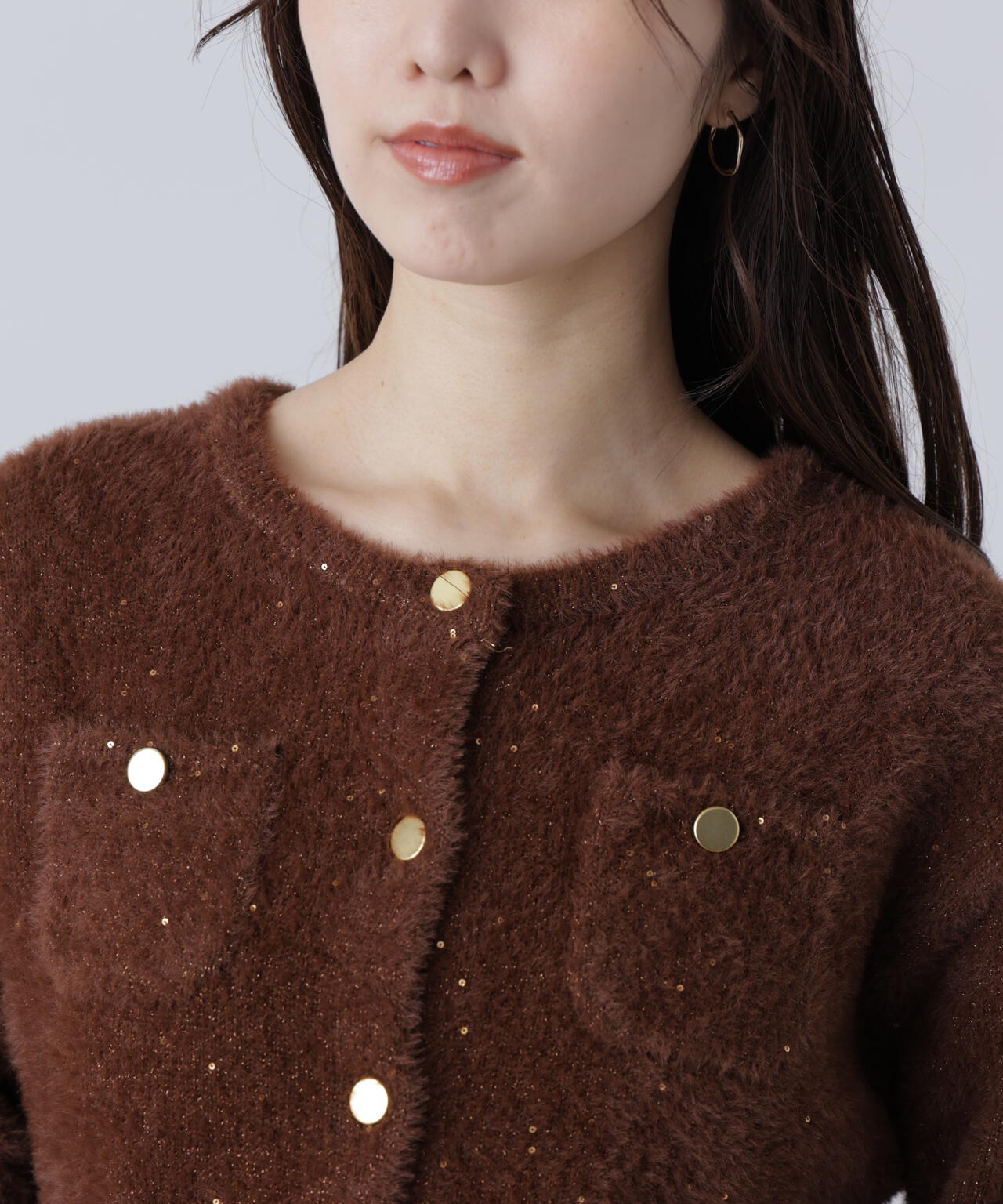 【MFM】金ボタンへアリースパンコールニットカーディガン