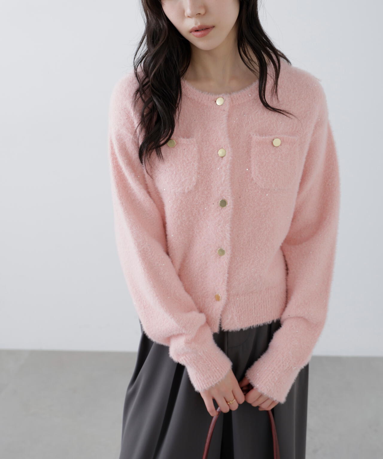 【MFM】金ボタンへアリースパンコールニットカーディガン