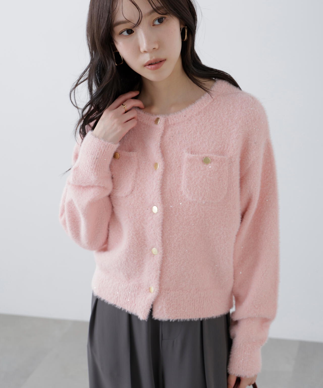 【MFM】金ボタンへアリースパンコールニットカーディガン