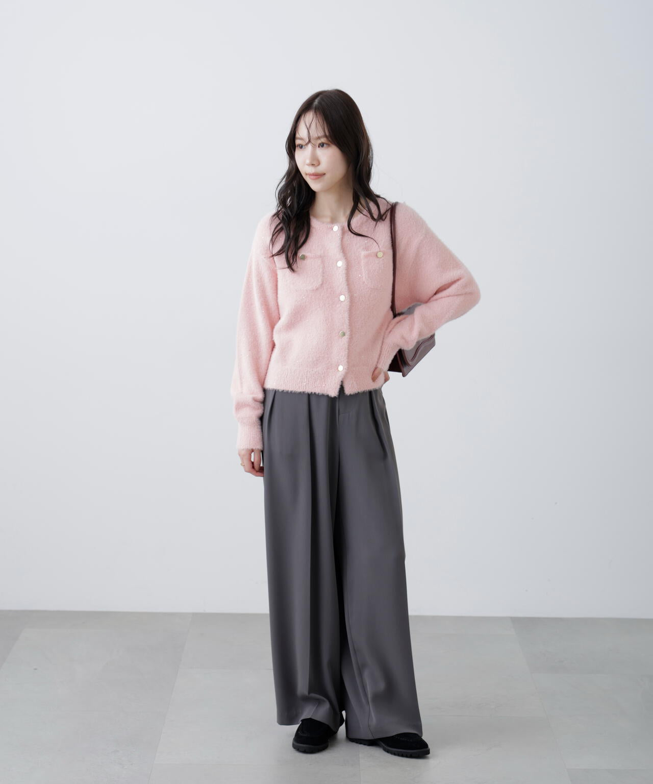 【MFM】金ボタンへアリースパンコールニットカーディガン