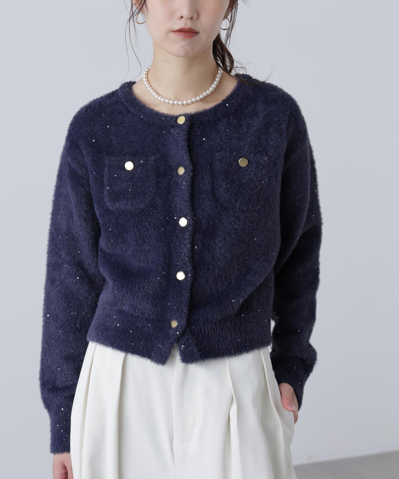 【MFM】金ボタンへアリースパンコールニットカーディガン