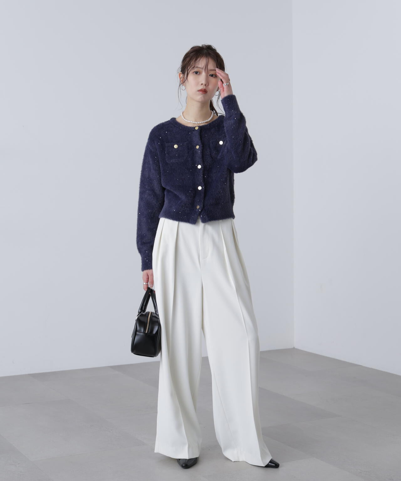 【MFM】金ボタンへアリースパンコールニットカーディガン