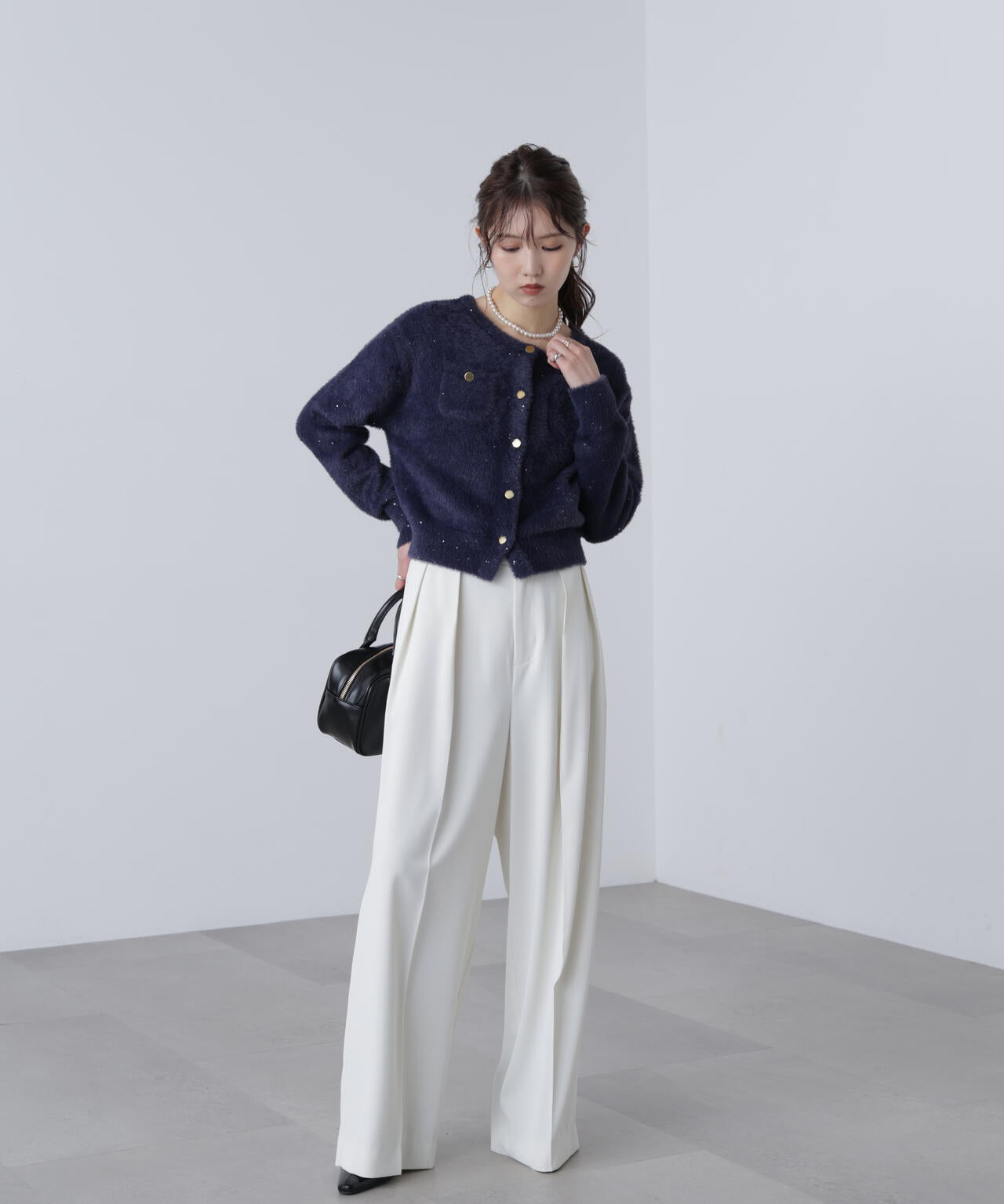 【MFM】金ボタンへアリースパンコールニットカーディガン