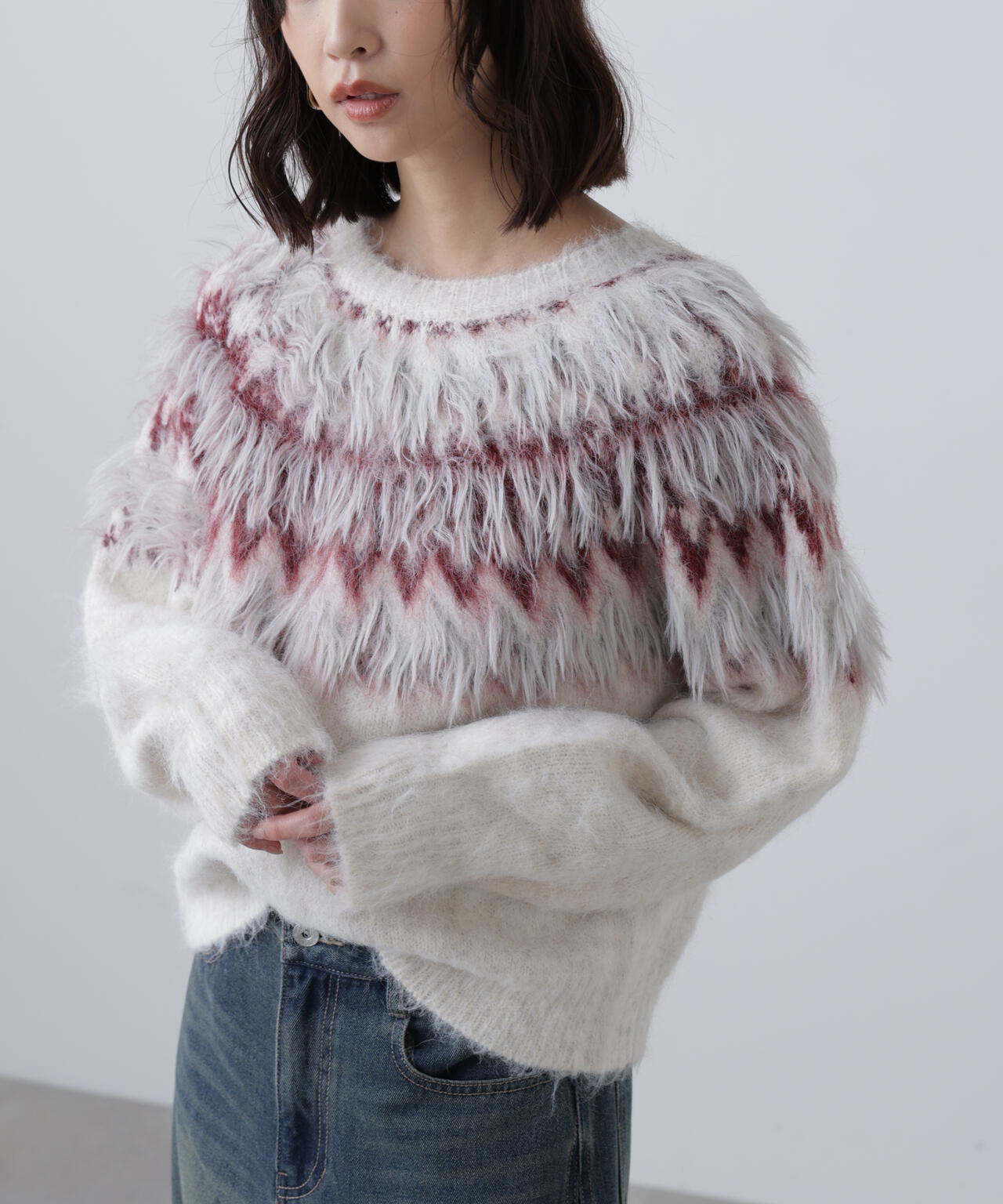 前後２ＷＡＹノルディック柄リボンカーディガン