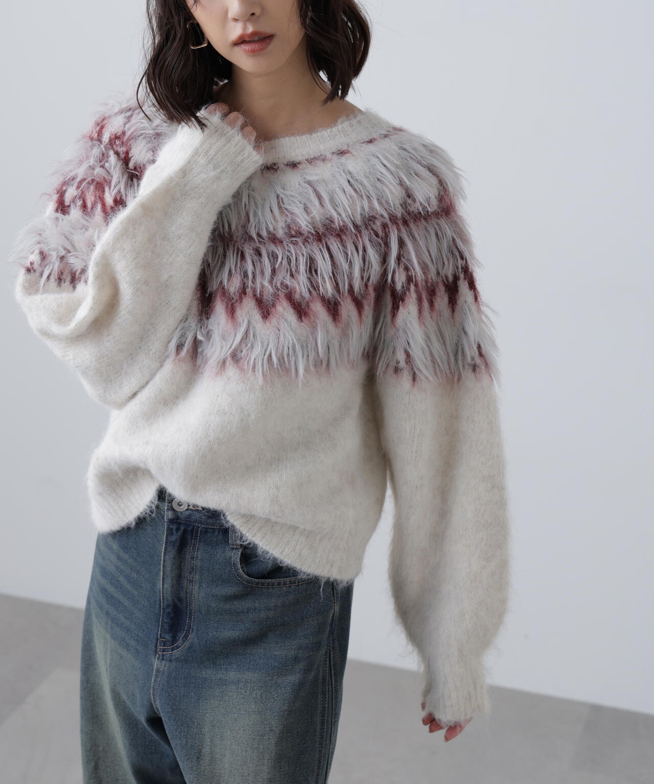 前後２ＷＡＹノルディック柄リボンカーディガン