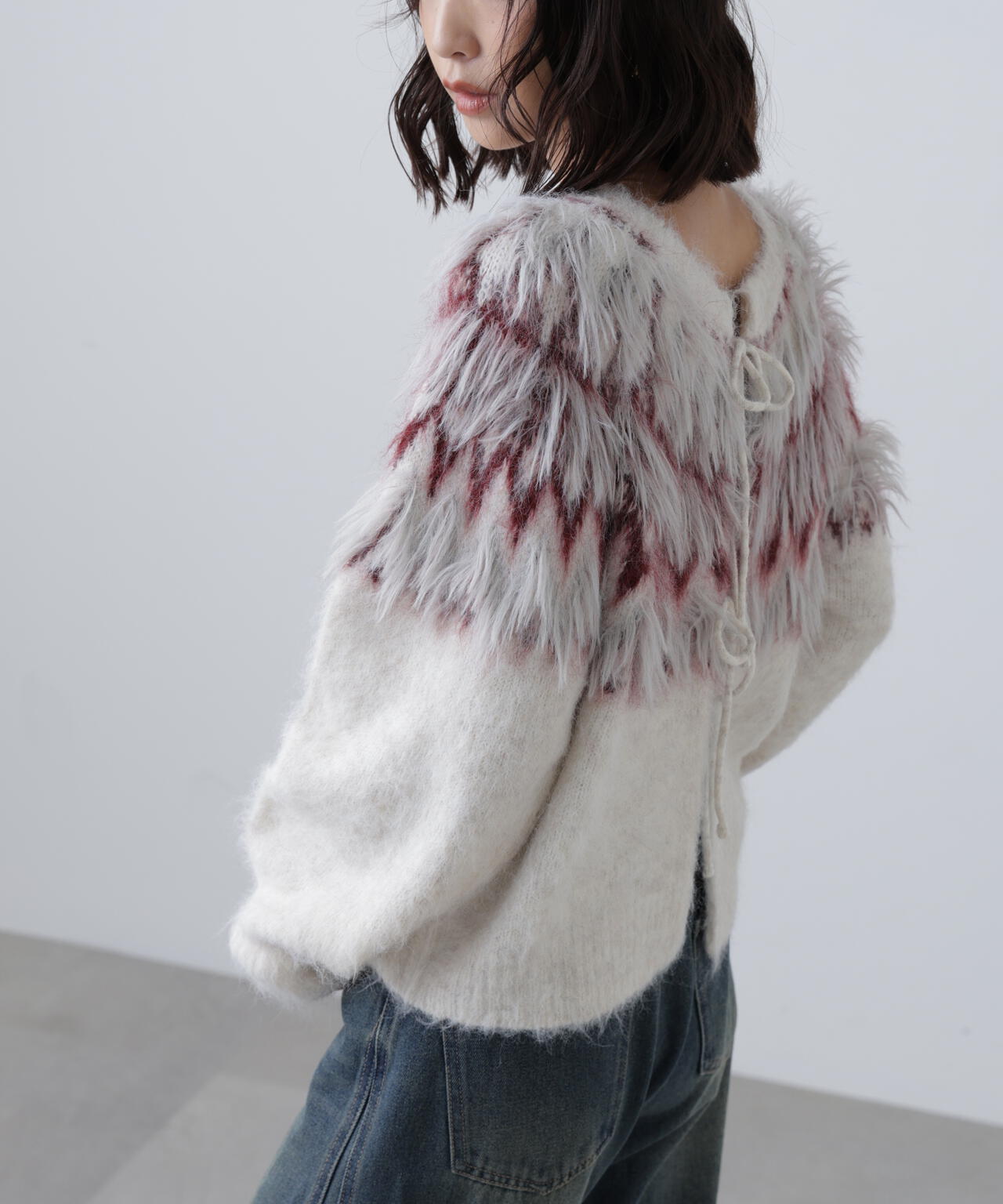 前後２ＷＡＹノルディック柄リボンカーディガン