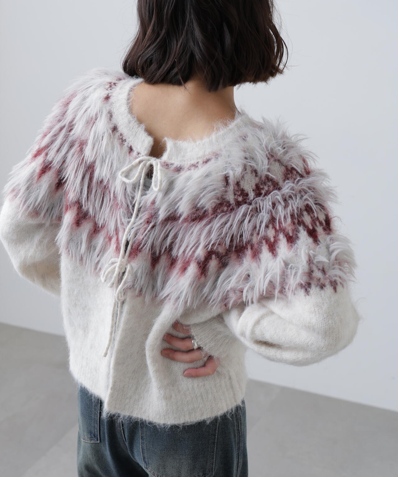 前後２ＷＡＹノルディック柄リボンカーディガン