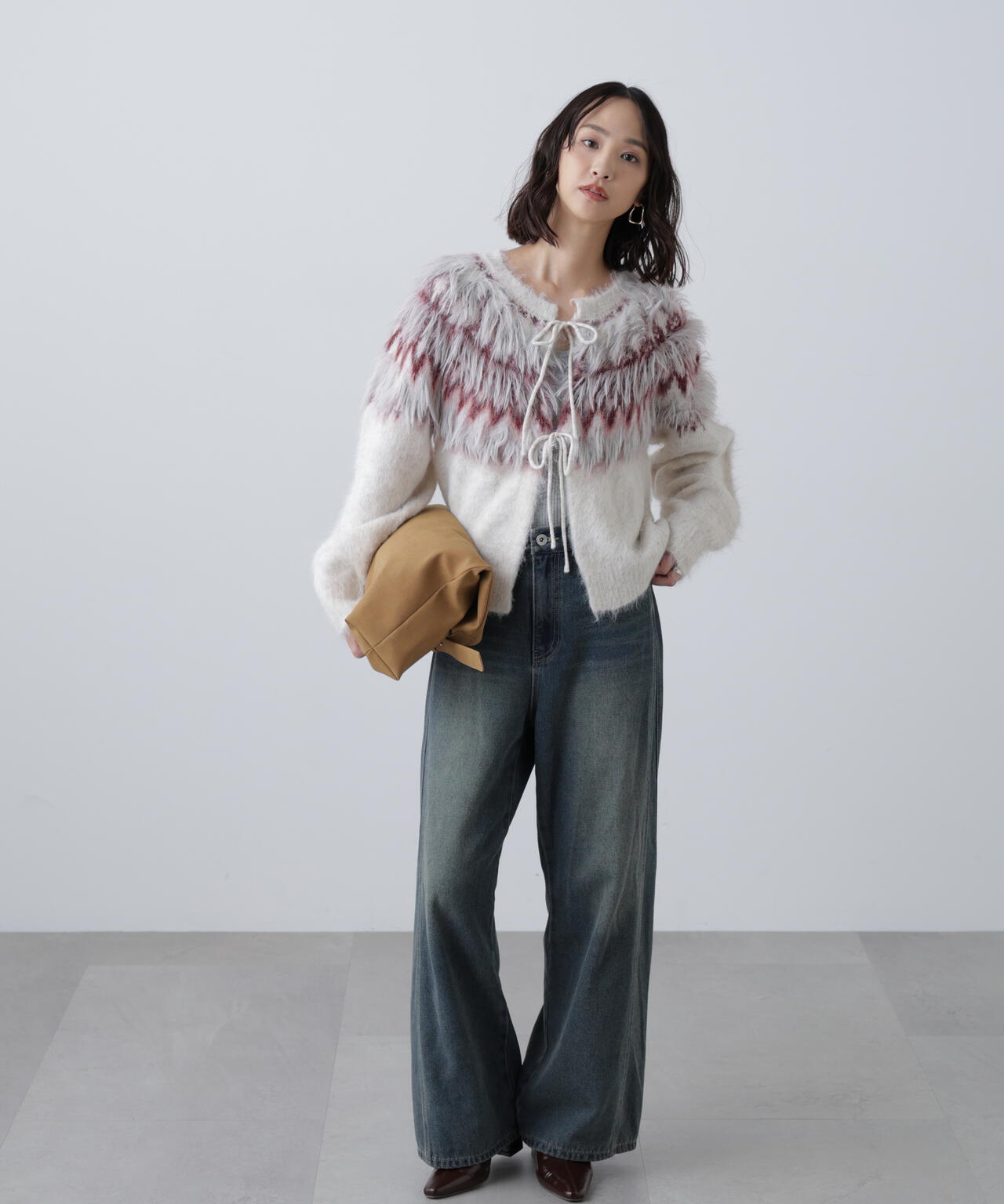 前後２ＷＡＹノルディック柄リボンカーディガン