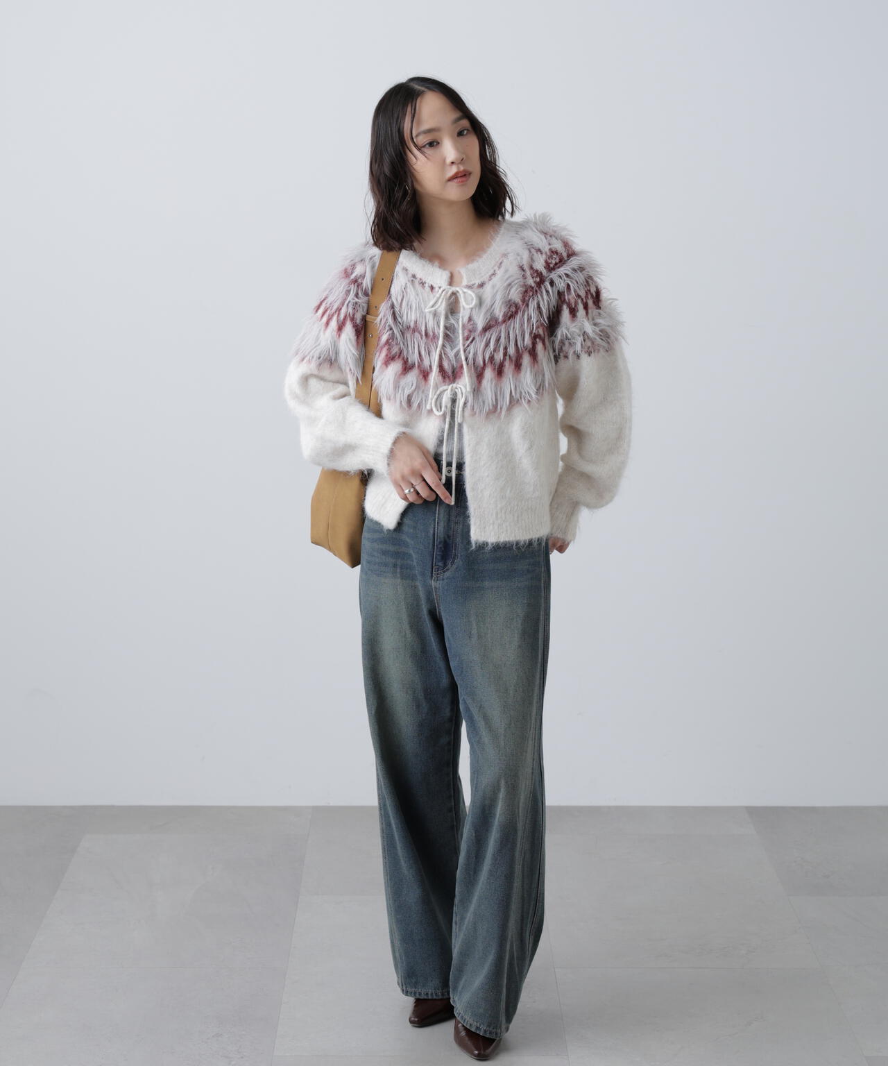 前後２ＷＡＹノルディック柄リボンカーディガン