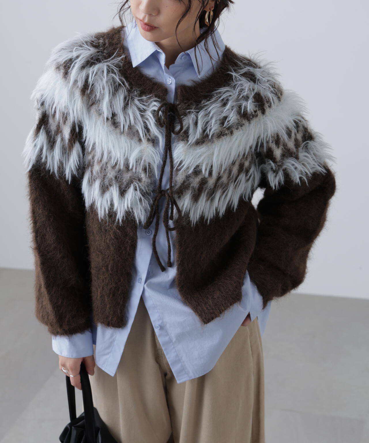 前後２ＷＡＹノルディック柄リボンカーディガン