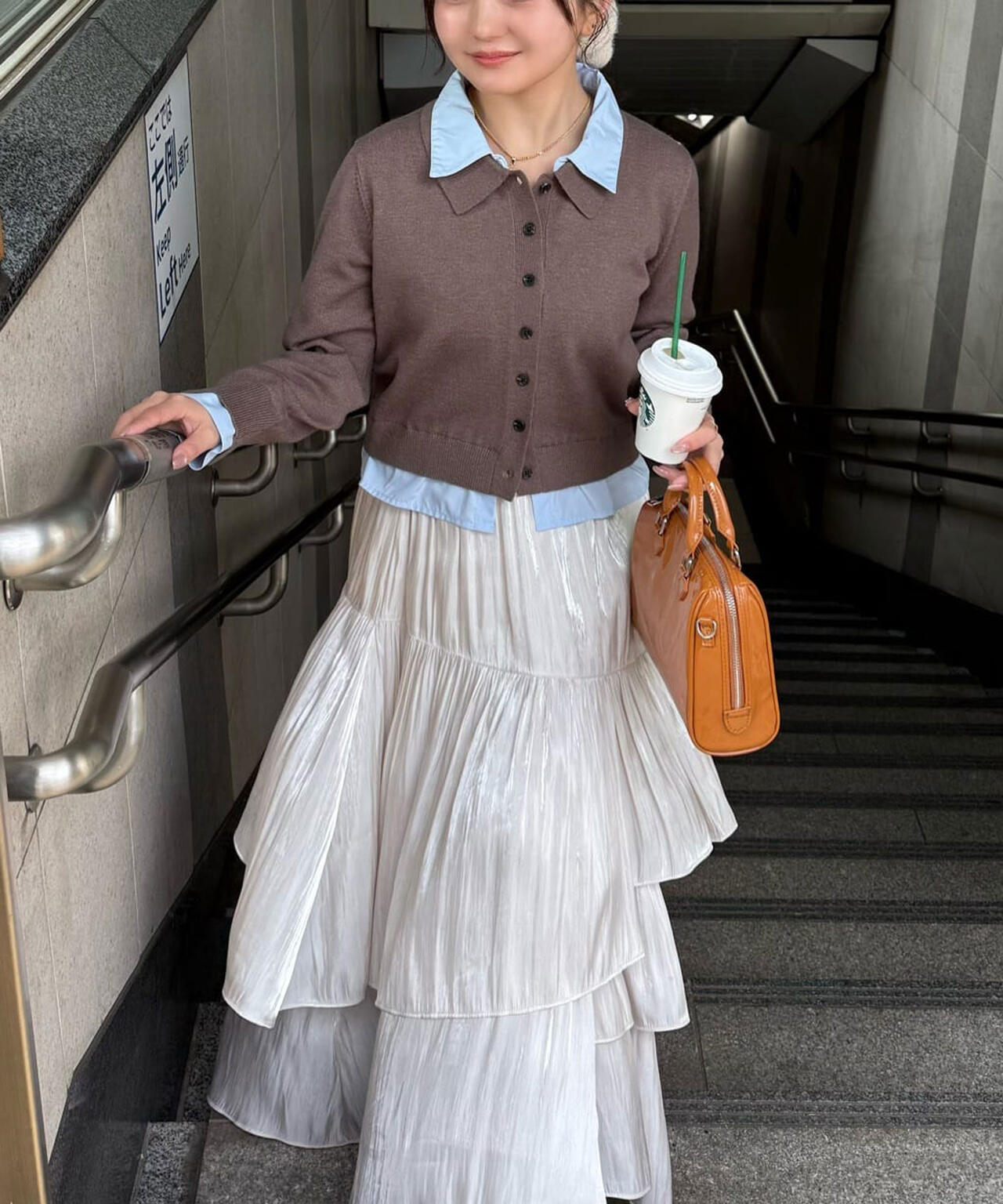 シャツフェイクレイヤードポロカーディガン