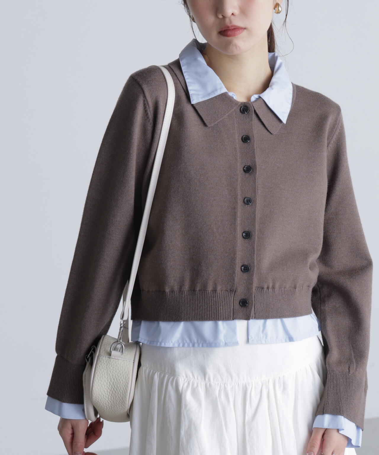 シャツフェイクレイヤードポロカーディガン
