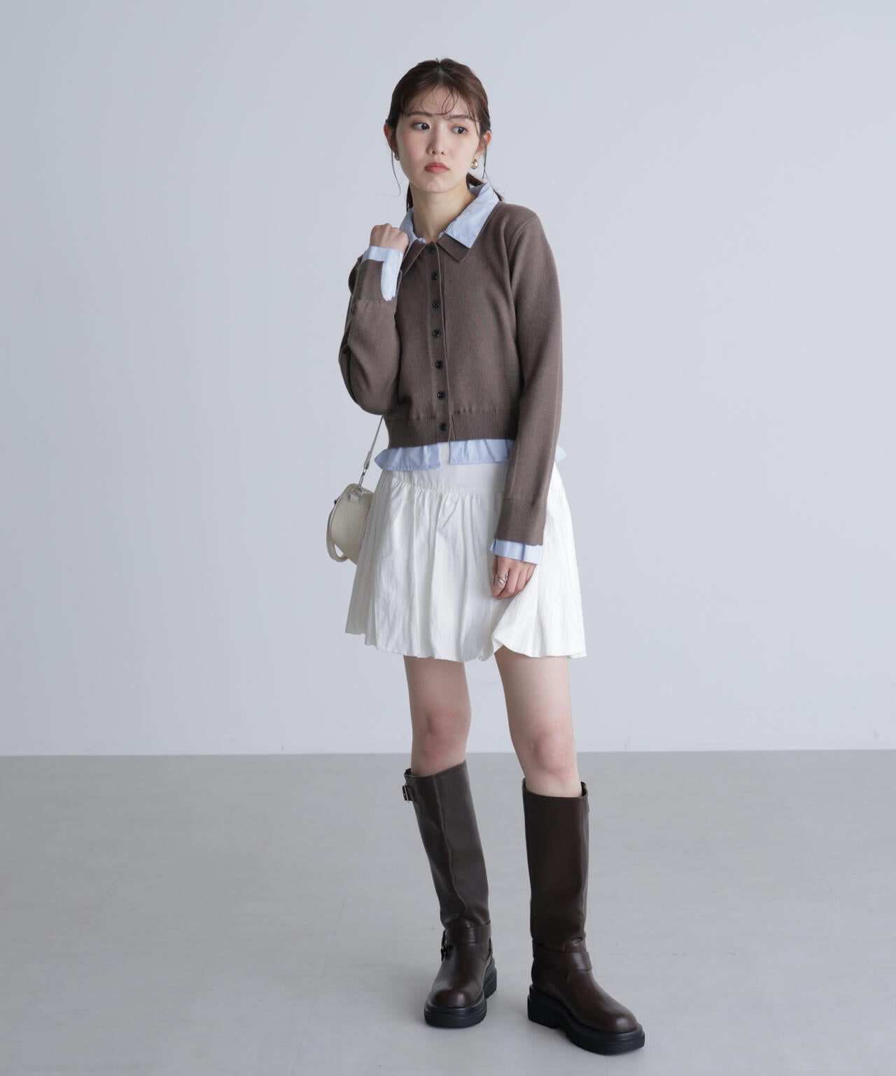 シャツフェイクレイヤードポロカーディガン