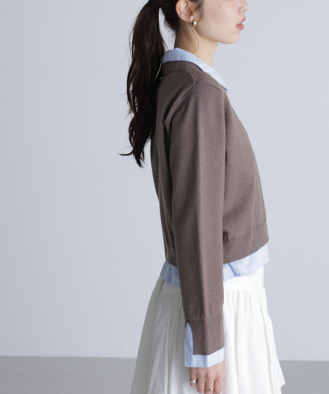 シャツフェイクレイヤードポロカーディガン