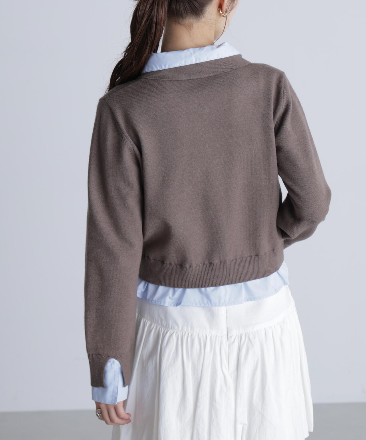 シャツフェイクレイヤードポロカーディガン