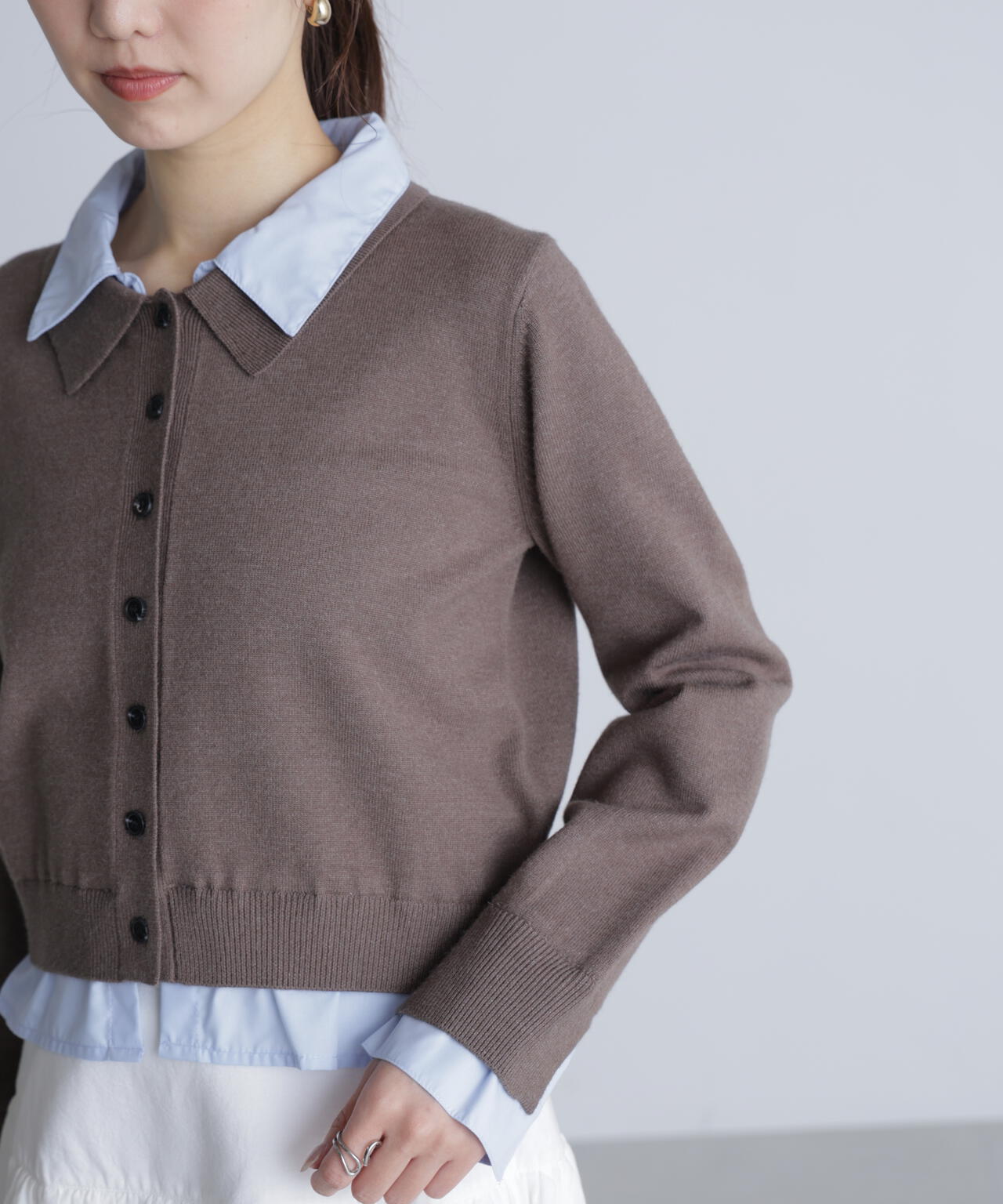 シャツフェイクレイヤードポロカーディガン