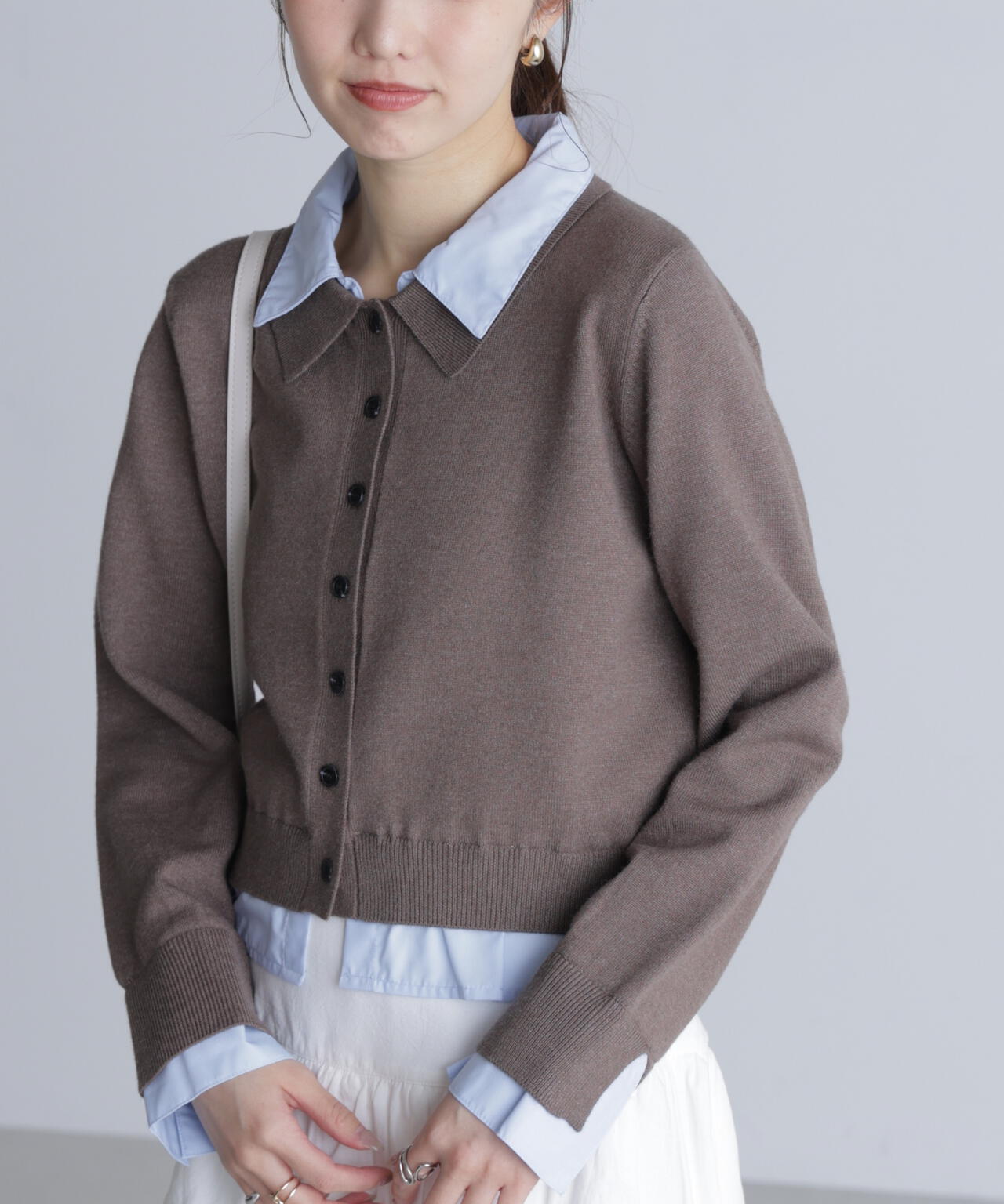 シャツフェイクレイヤードポロカーディガン