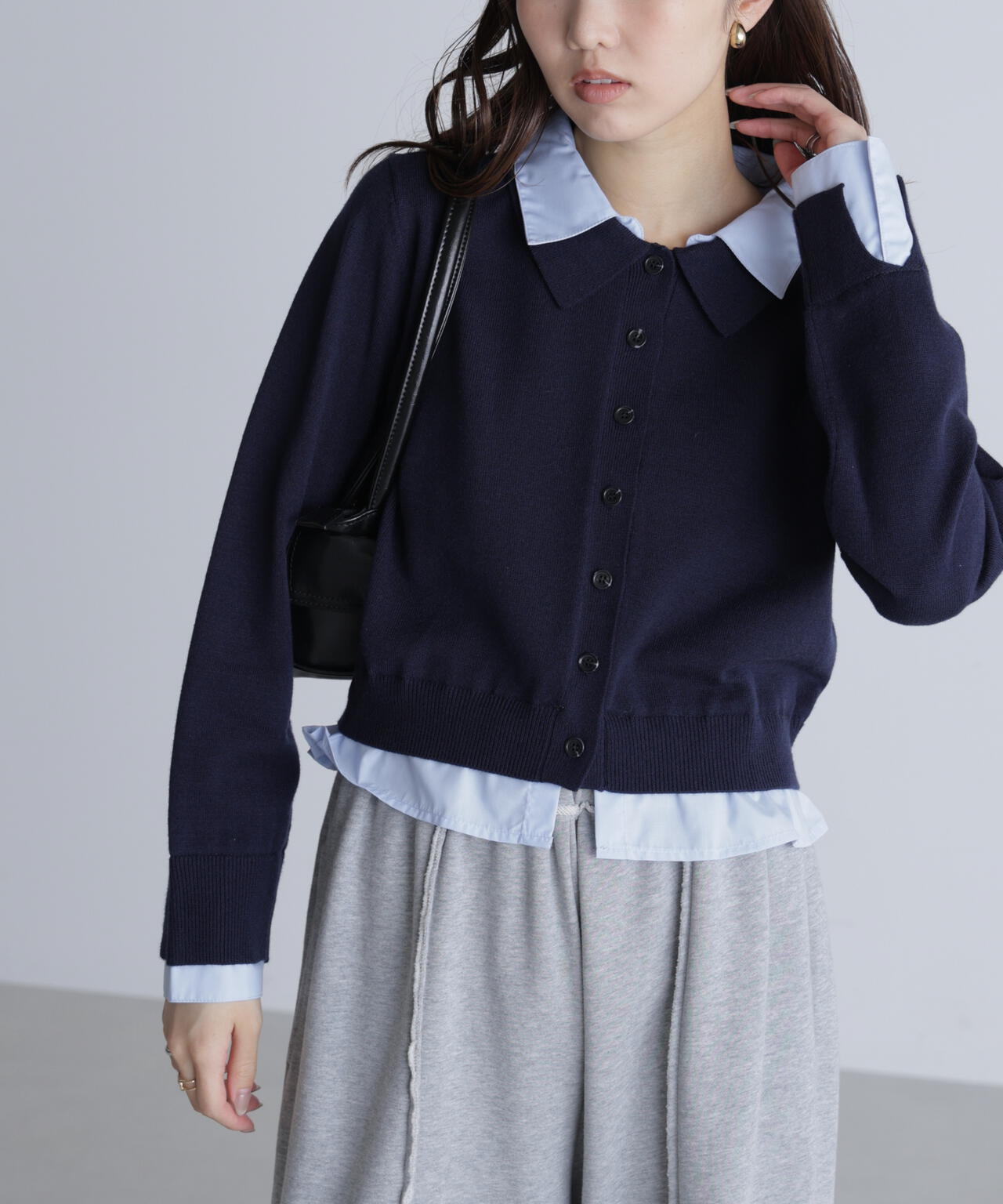 シャツフェイクレイヤードポロカーディガン