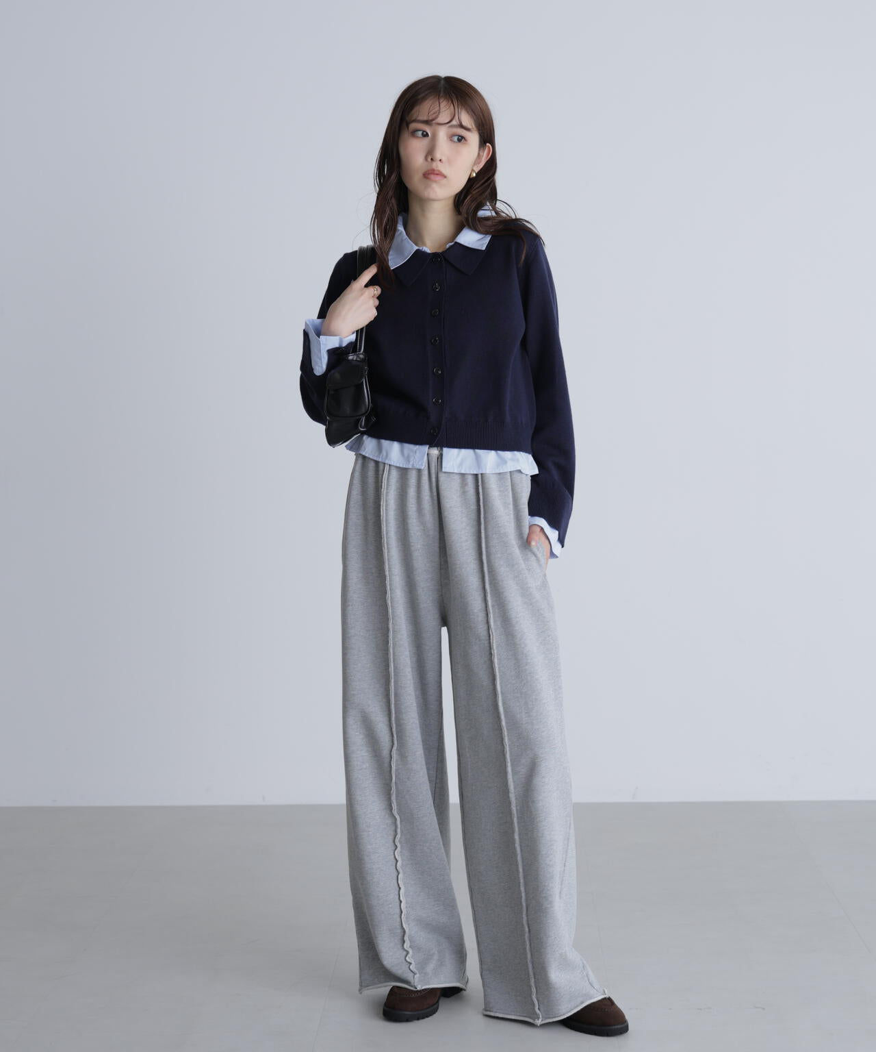 シャツフェイクレイヤードポロカーディガン