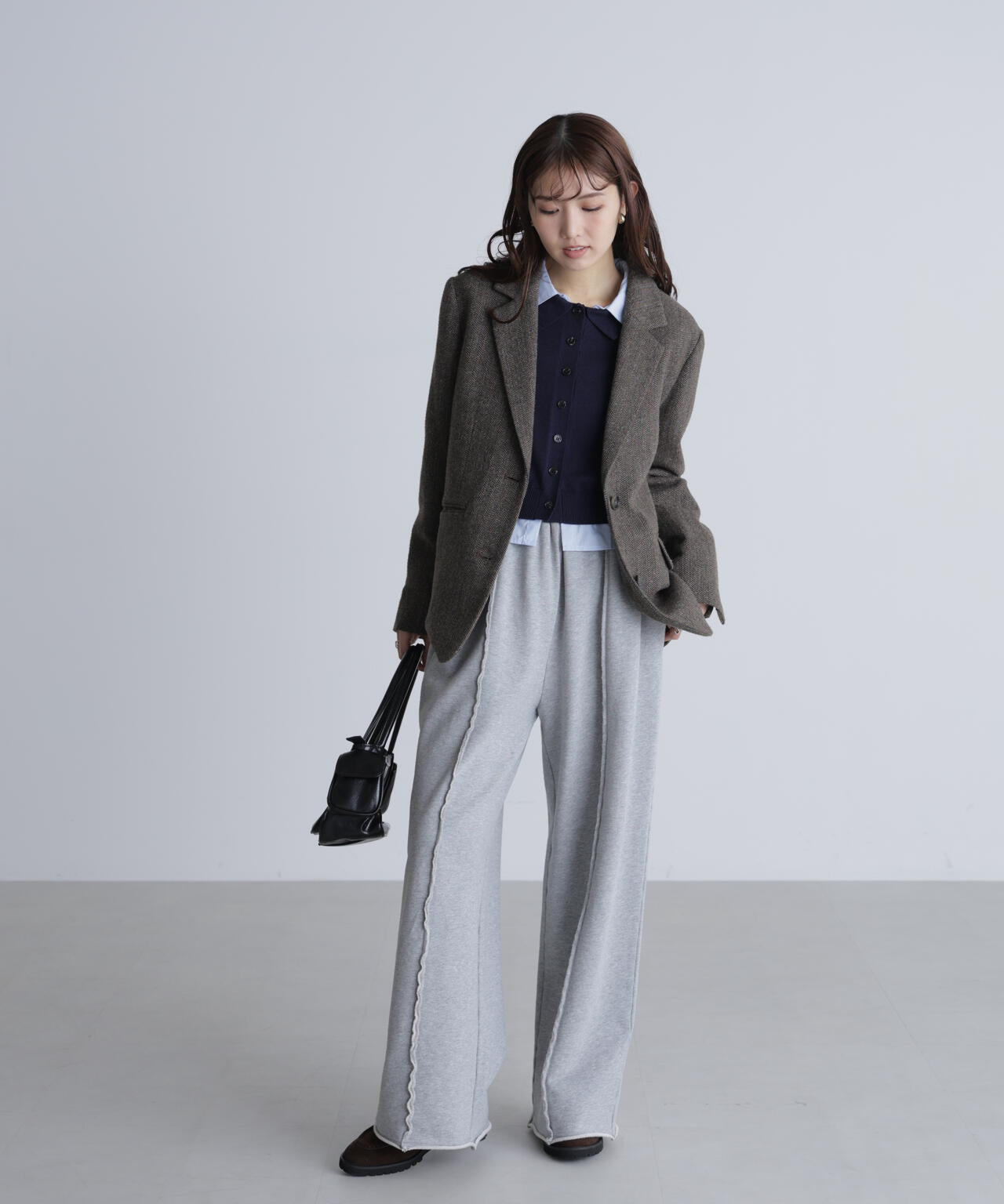 シャツフェイクレイヤードポロカーディガン