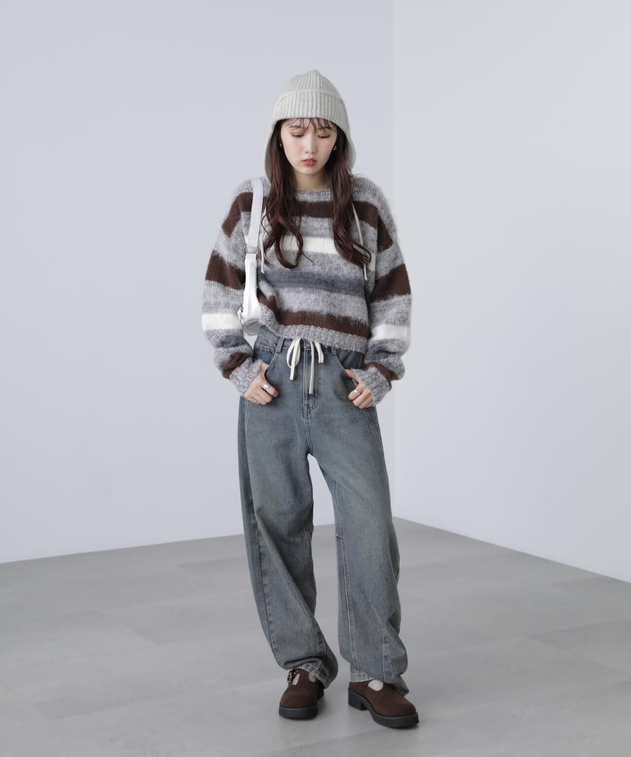 マルチボーダー短丈ニット