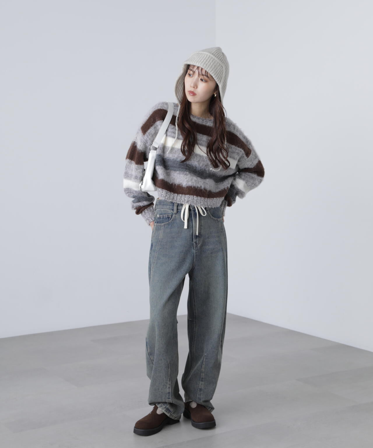 マルチボーダー短丈ニット