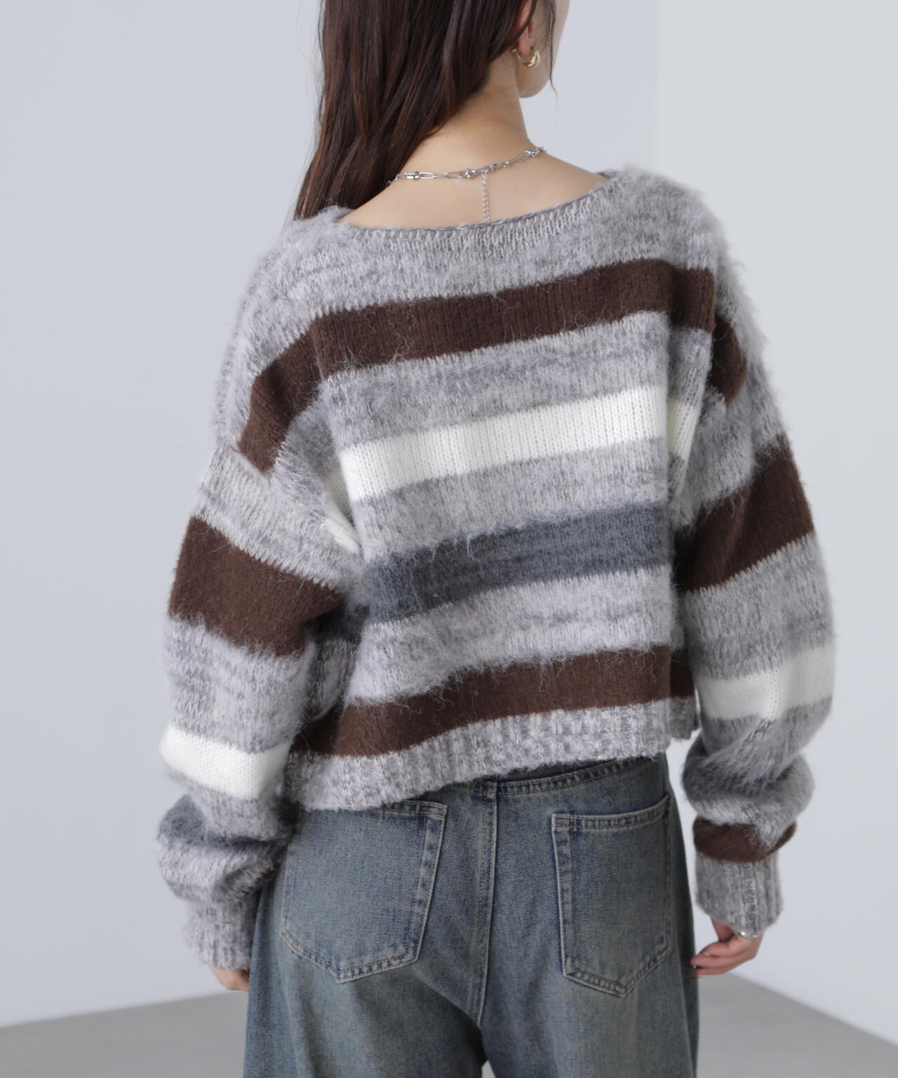 マルチボーダー短丈ニット