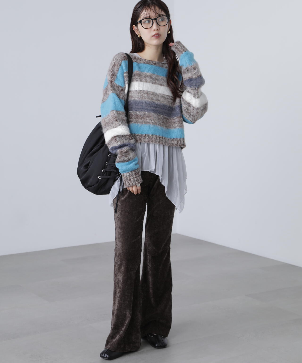 マルチボーダー短丈ニット