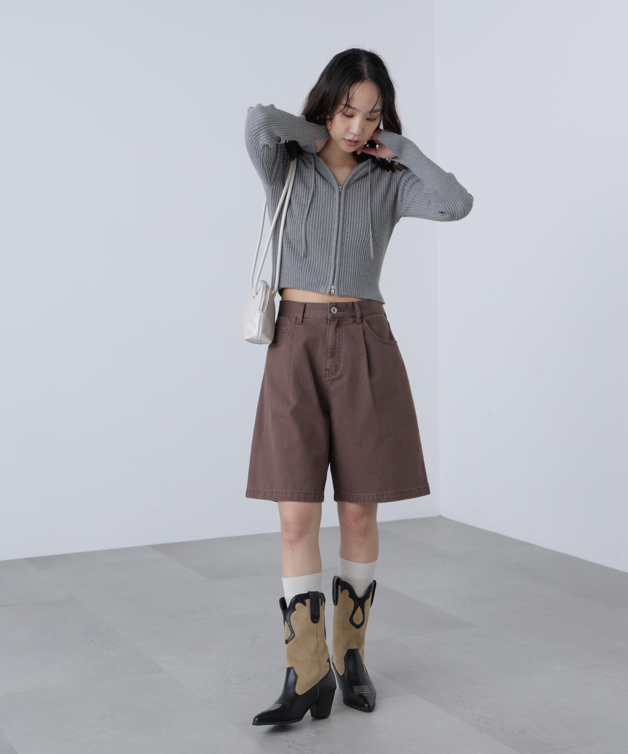 配色リブショート丈ニットパーカー | FREE'S MART（フリーズマート