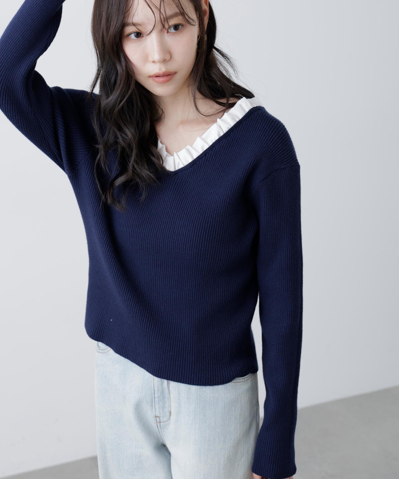 RIO企画】フリルドッキングVネックニット〈MFM〉 | FREE'S MART