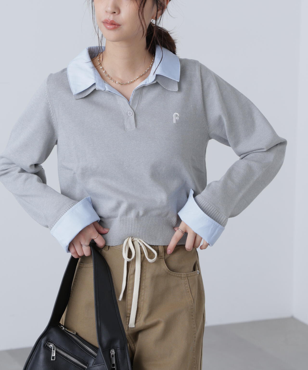 【WEB限定】衿付きレイヤード風ポロニット