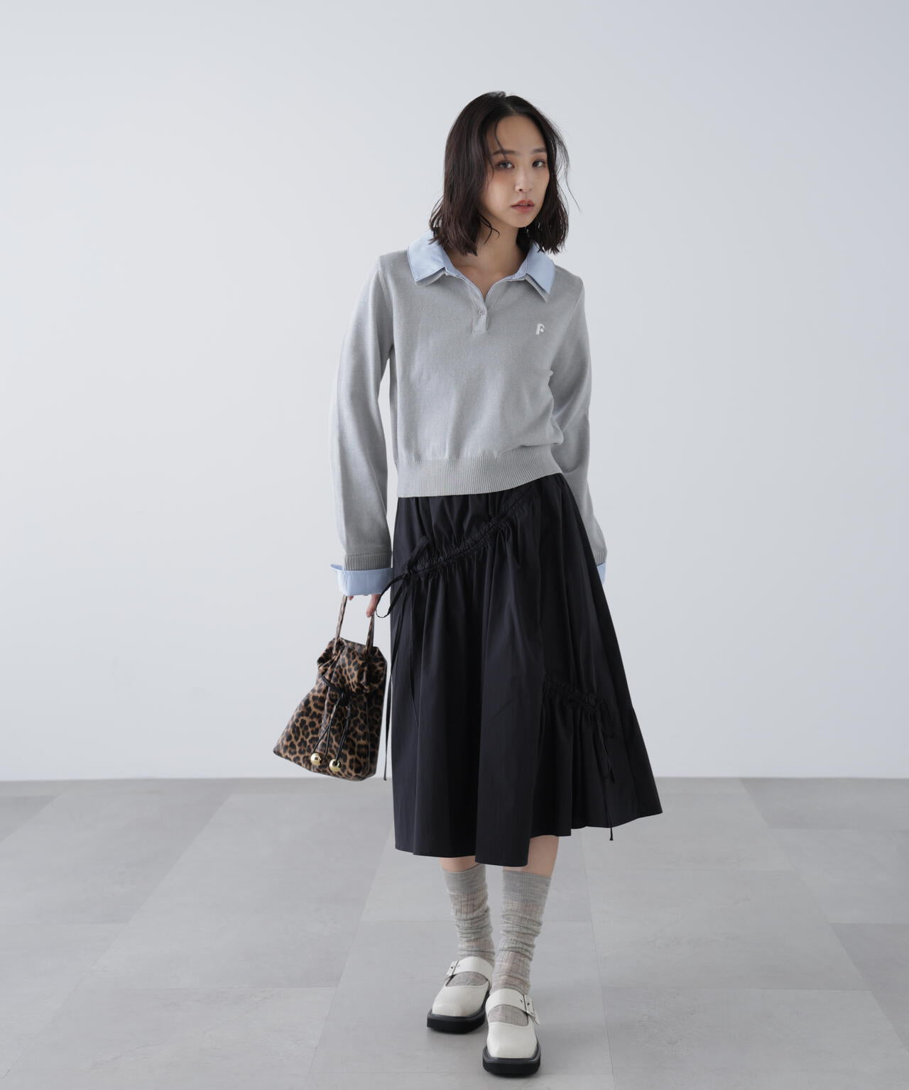 【WEB限定】衿付きレイヤード風ポロニット