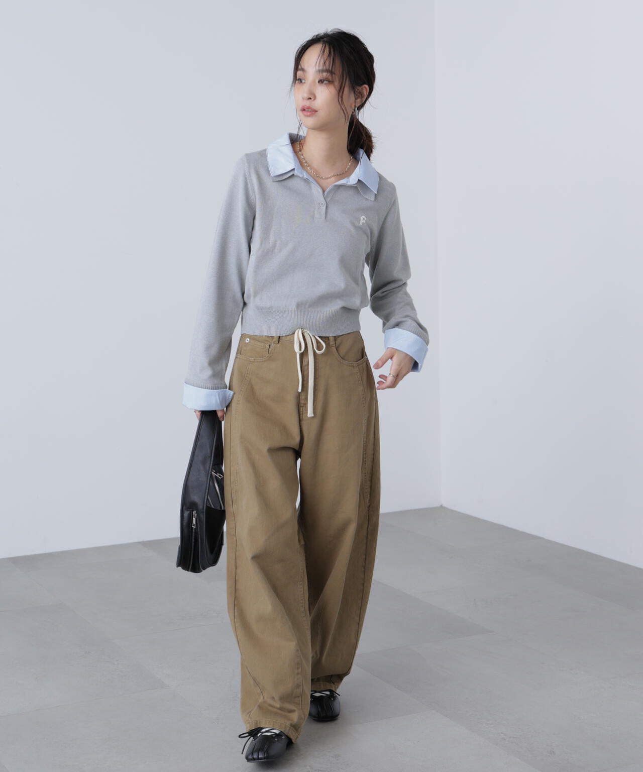 衿付きレイヤード風ポロニット