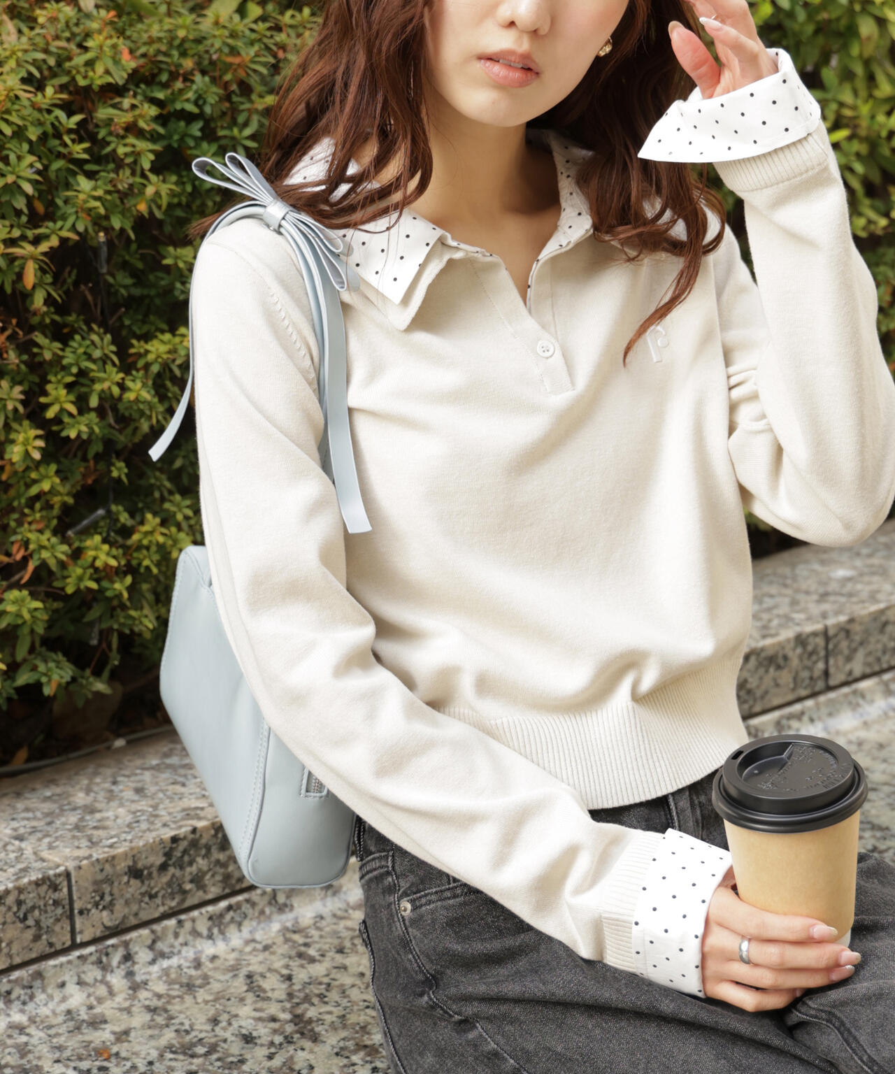 衿付きレイヤード風ポロニット