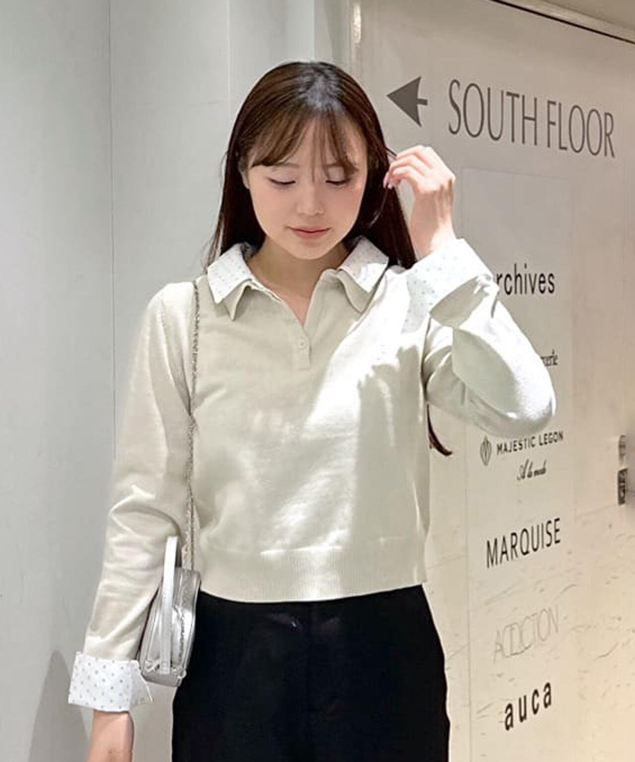 衿付きレイヤード風ポロニット