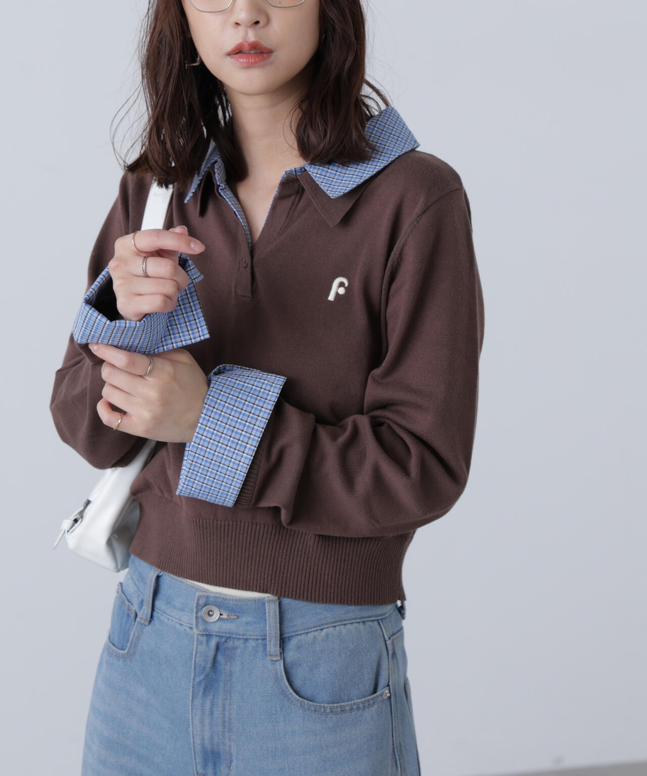 【WEB限定】衿付きレイヤード風ポロニット