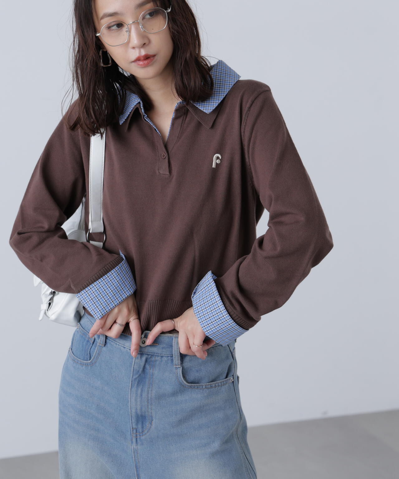 【WEB限定】衿付きレイヤード風ポロニット