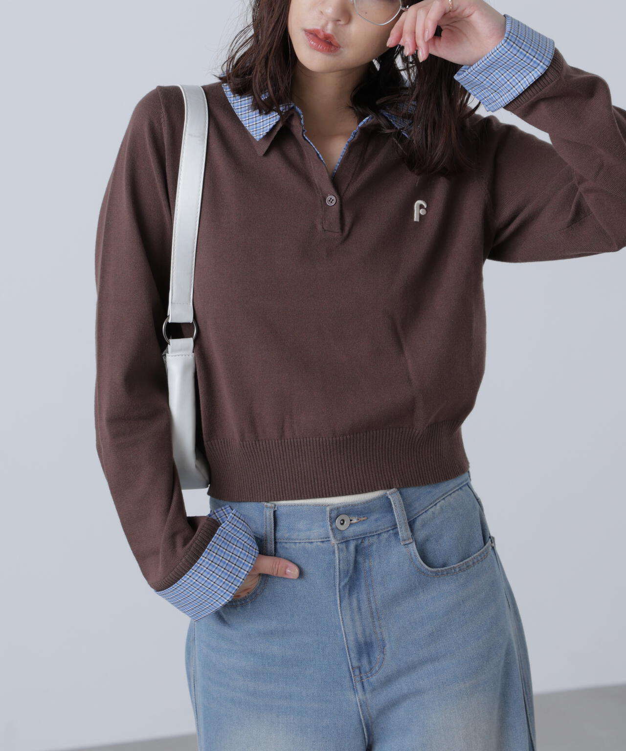 【WEB限定】衿付きレイヤード風ポロニット