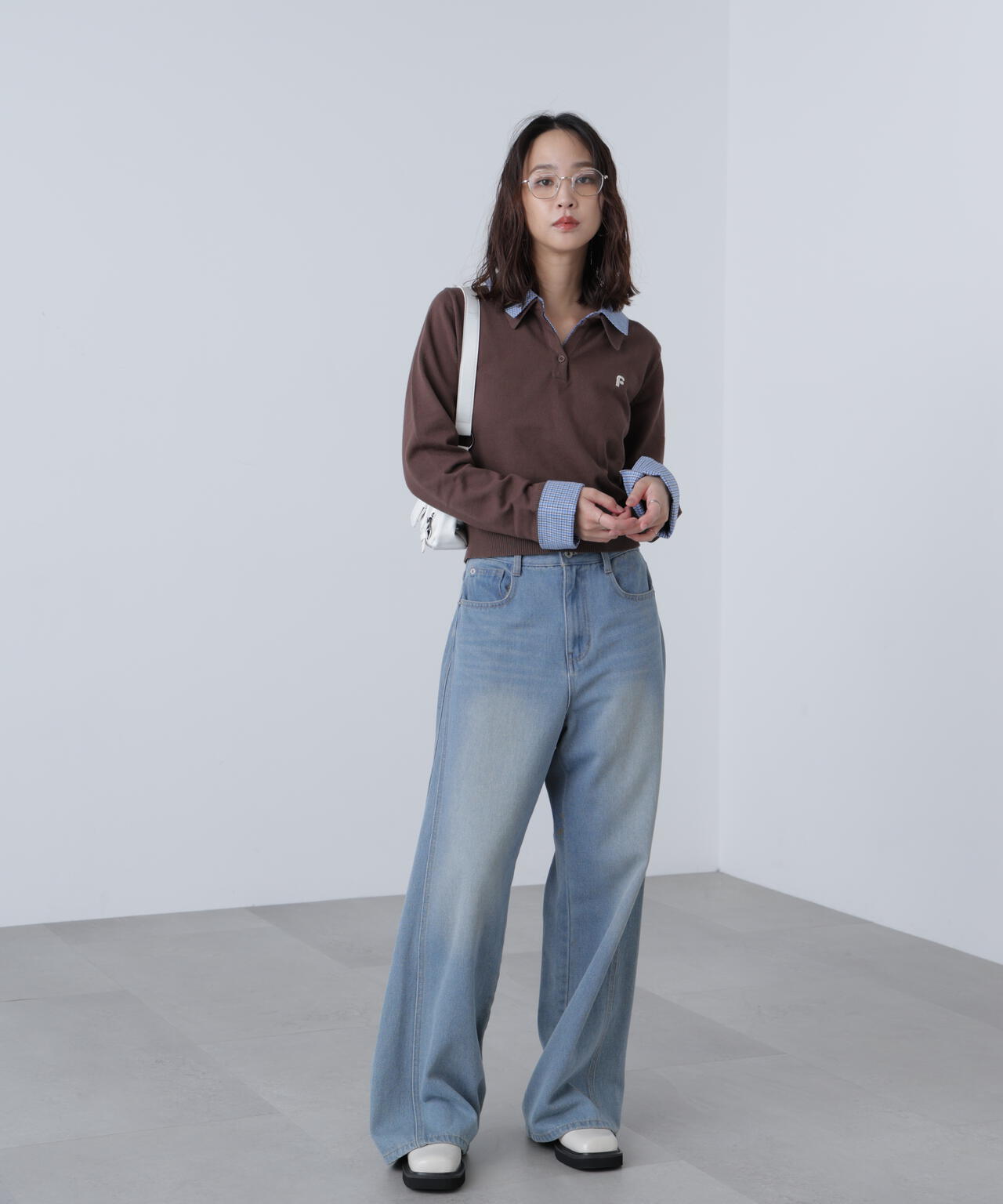 【WEB限定】衿付きレイヤード風ポロニット