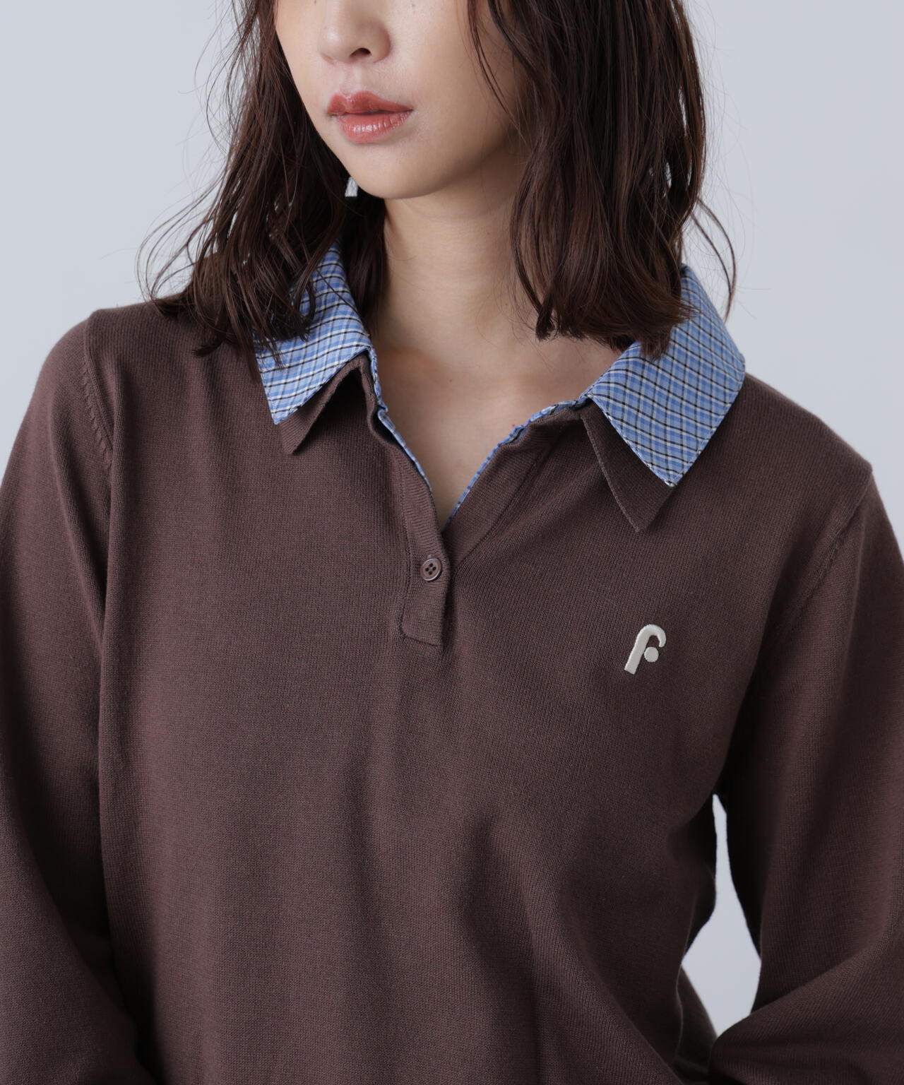 衿付きレイヤード風ポロニット