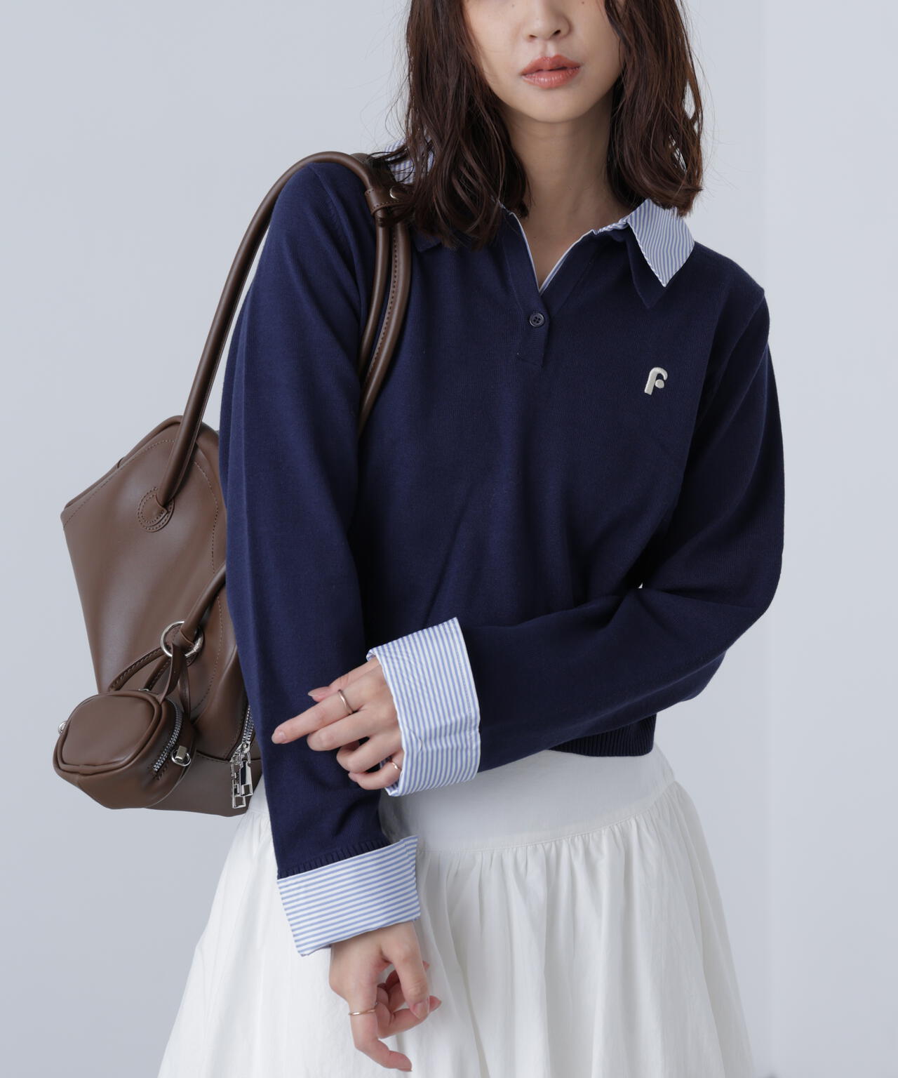【WEB限定】衿付きレイヤード風ポロニット