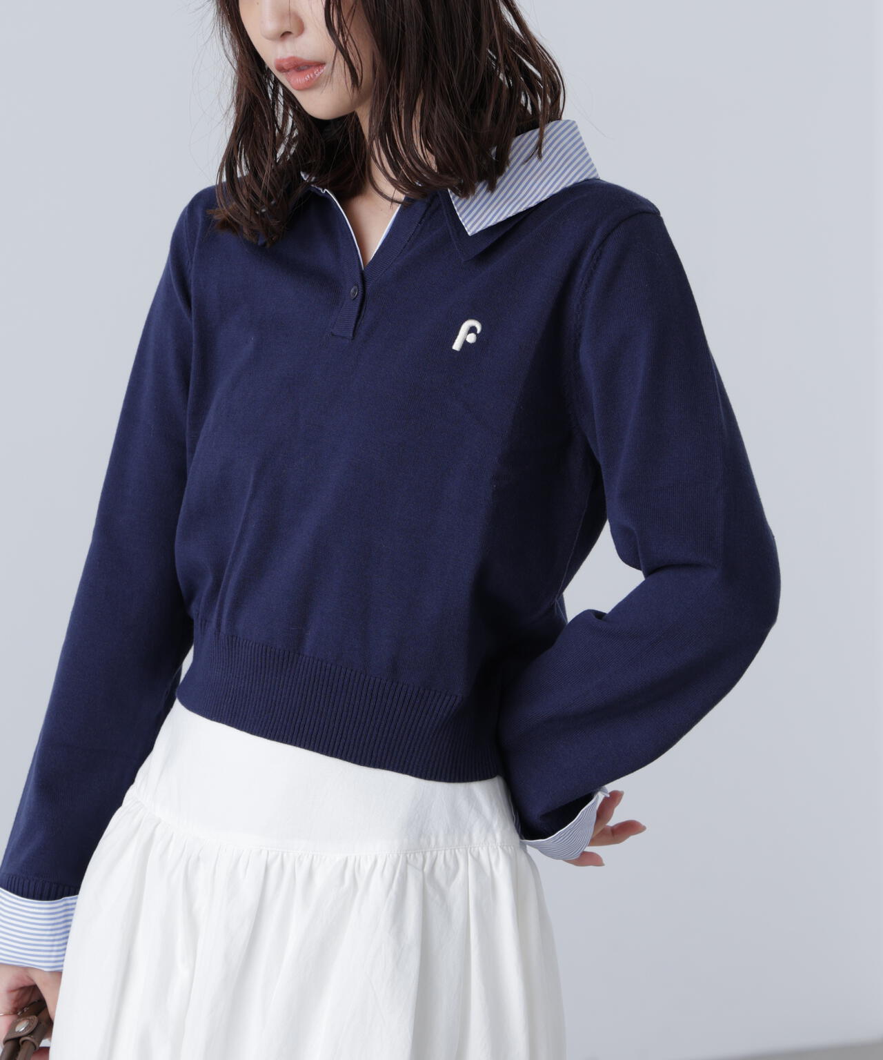 【WEB限定】衿付きレイヤード風ポロニット