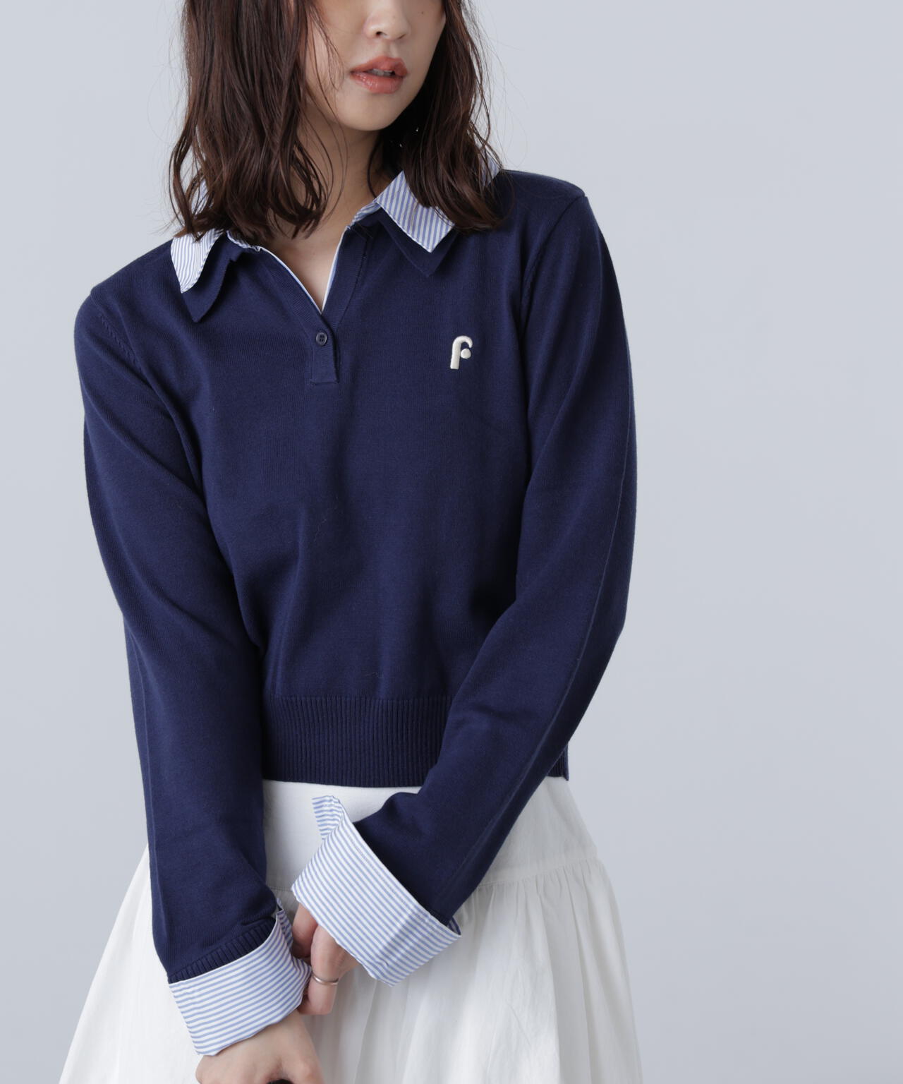 【WEB限定】衿付きレイヤード風ポロニット
