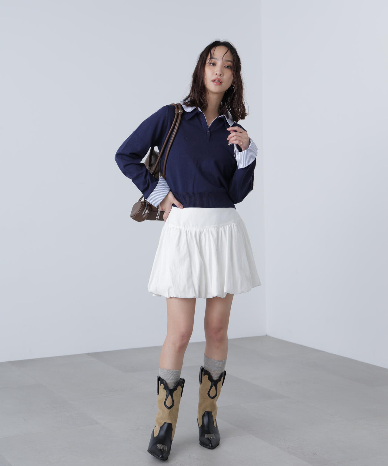 【WEB限定】衿付きレイヤード風ポロニット