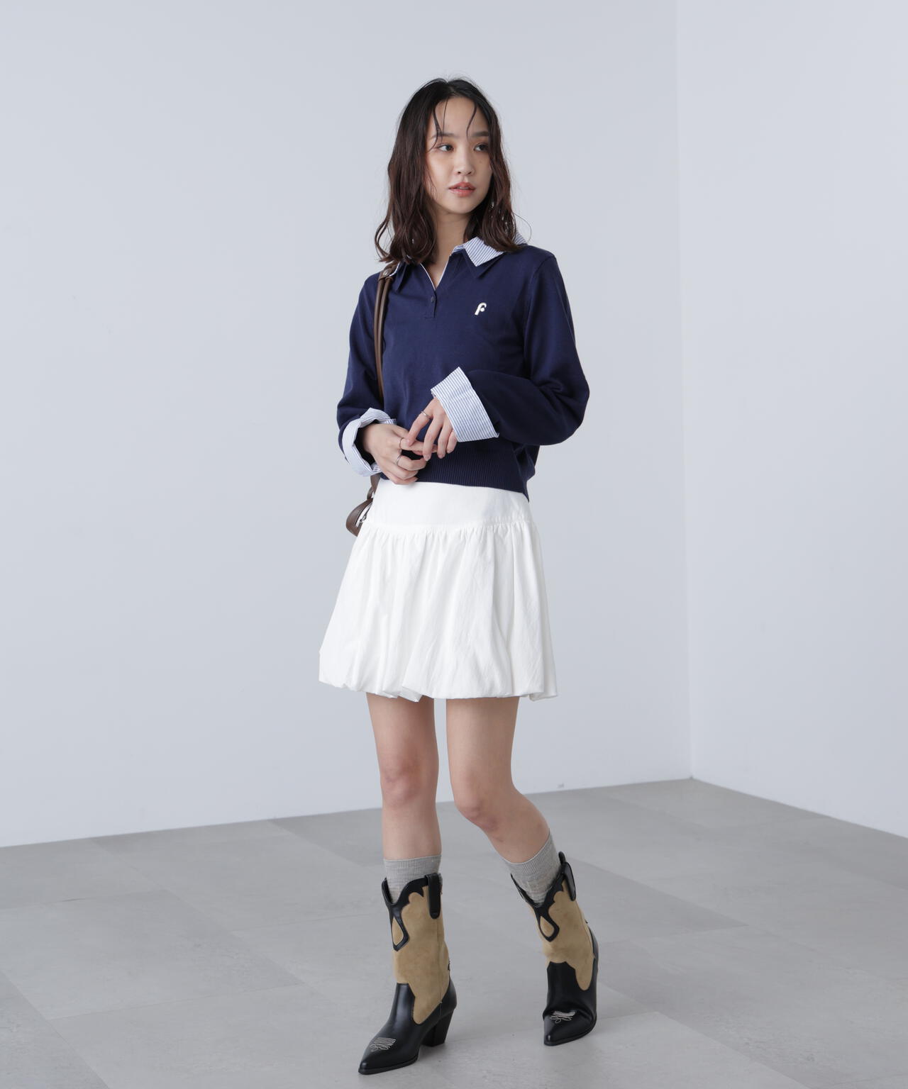 衿付きレイヤード風ポロニット