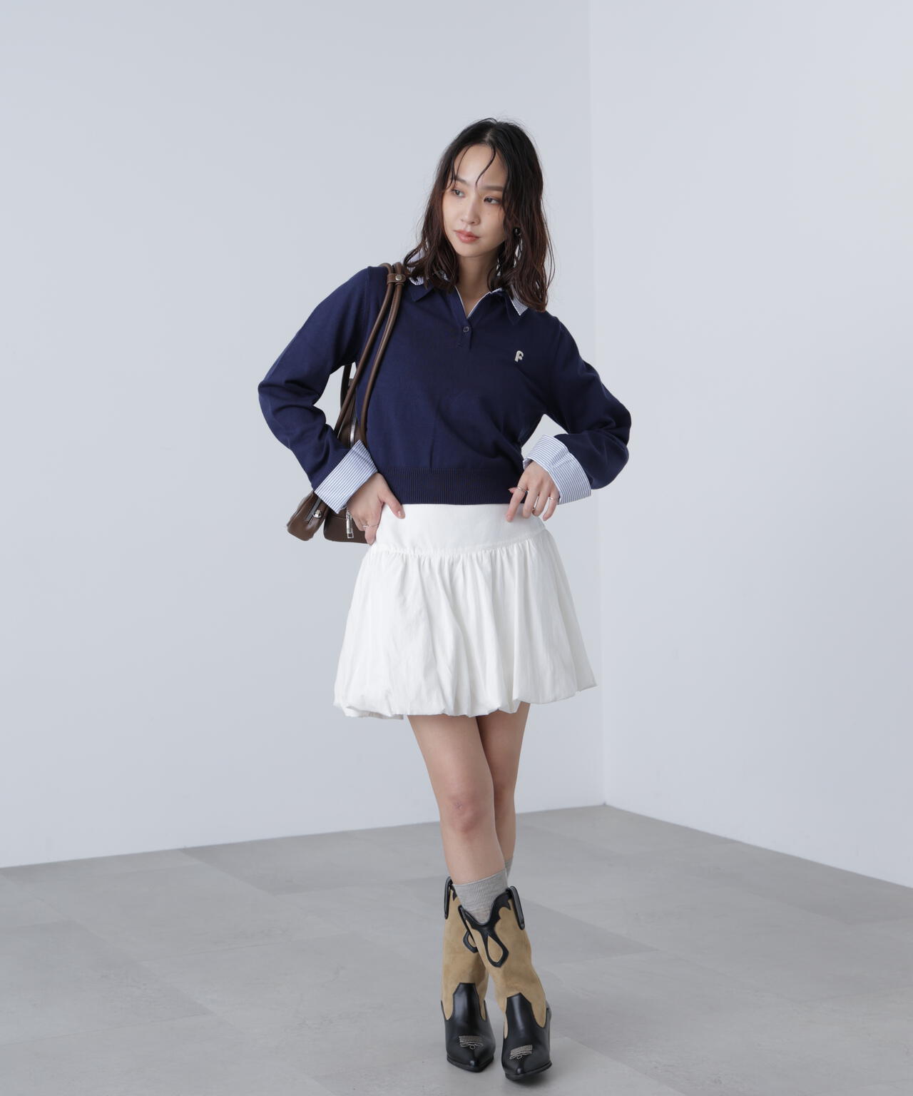 衿付きレイヤード風ポロニット