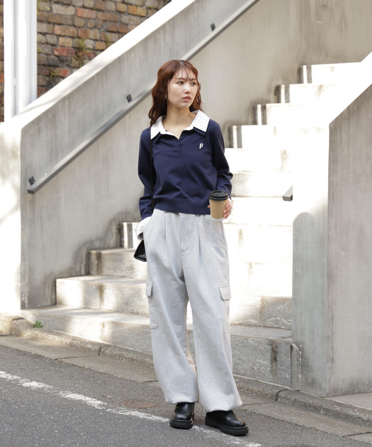 衿付きレイヤード風ポロニット