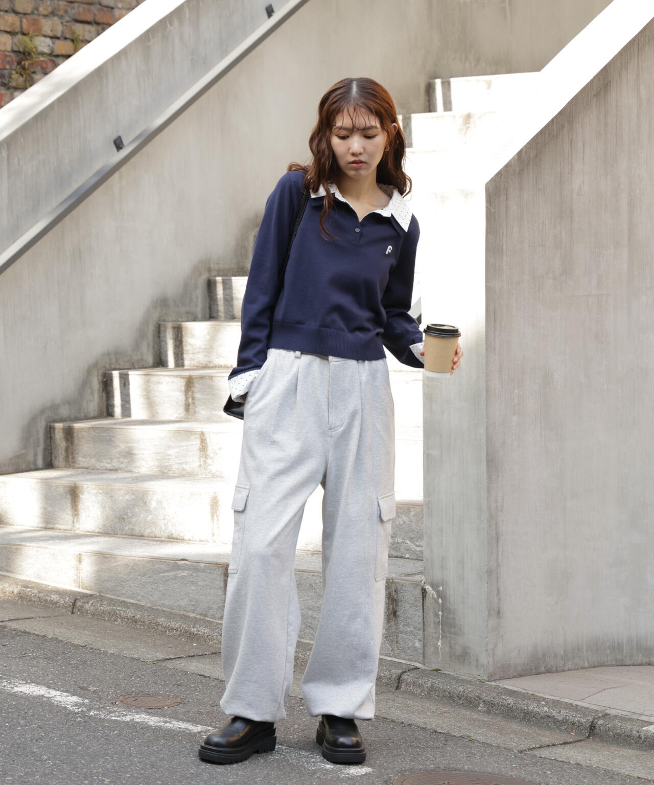 衿付きレイヤード風ポロニット