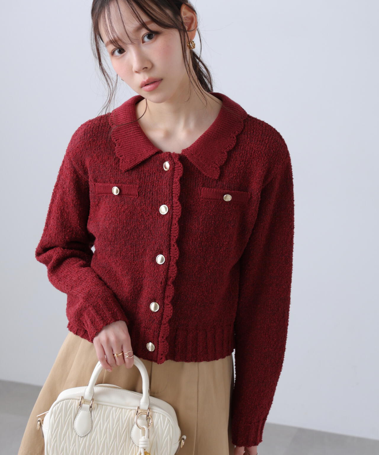 ミニブークレツイードライクニットカーディガン