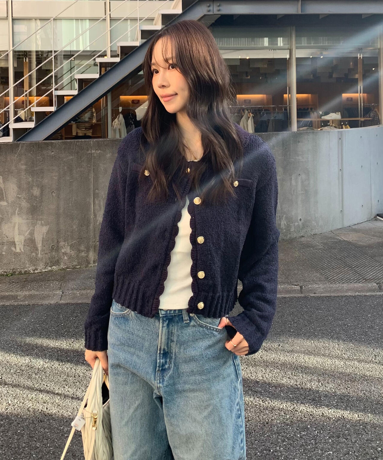 ミニブークレツイードライクニットカーディガン